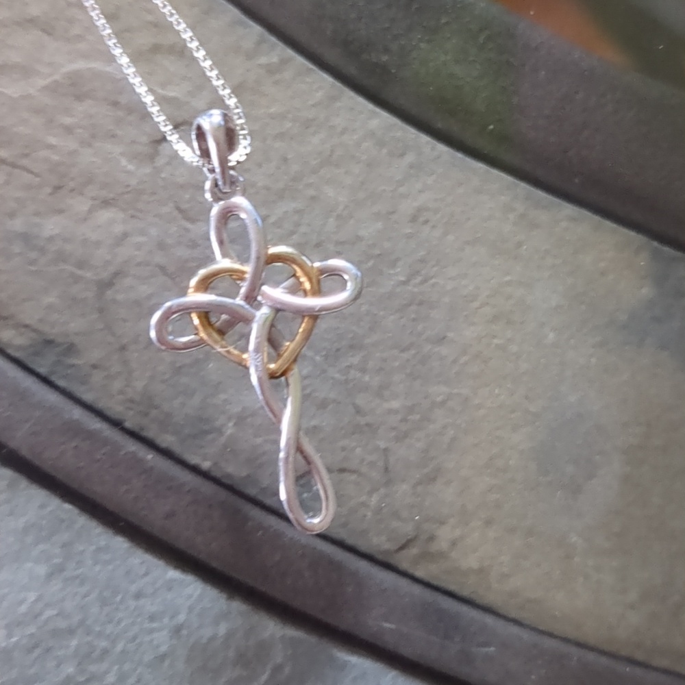 S925 Sterling Silver Celtic Knot Cross Infinity Love Heart Pendant Necklace - Picture 6 of 9